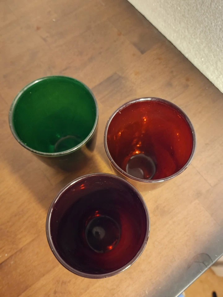 Set of 3 VTG Ruby Red, Burgundy, Green Glass Cups Tumbler Made In INDIA - Image 3 of 4