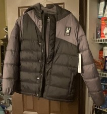 New Spyder Puffer Jacket Boys Size 18/20 NWT Black And Grey XL