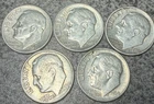 LOT OF 5 - 1960 D ROOSEVELT DIMES 90% SILVER