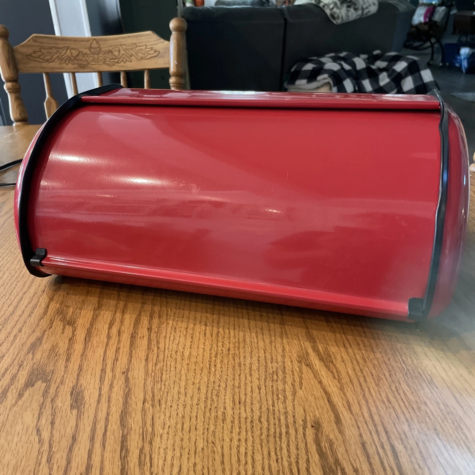 Vintage Tomato Red Steel Roll Top Lid Bread Box Black Trim
Opens in a new window or tab