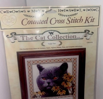 New In Package. Cross My Heart. Cross Stitch Kit. 12.5  By 9.5 . Cats.