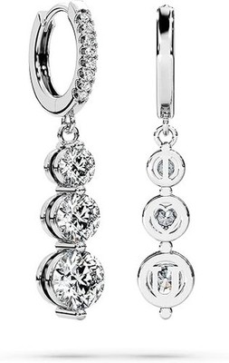 Moissanit Dreistein Diamant Ohrhänger für Damen S925 Rodium Vermeil Sterl