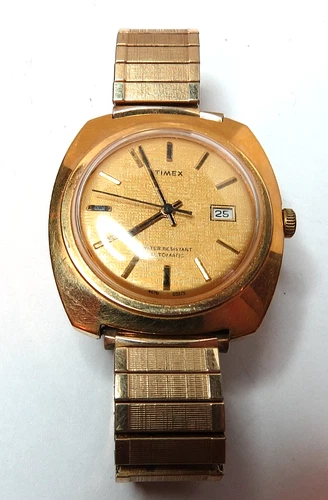 VTG 1975 TIMEX VISCOUNT GOLD PLATED MENS AUTOMATIC WRISTWATCH RUNS