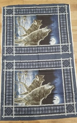 2 Cranston James Hautman Cotton Panel Quilt Top Banner Howling Grey Wolves 35x44