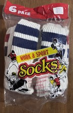 Vintage Men's Size 10-13 Red Blue Stripe 6 Pair Tube Socks USA Cotton/Poly Blend