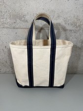 Vintage 90  s L.L. Bean Boat  Tote Canvas Bag Blue Accents Made In USA