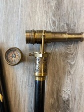 Handmade Brass Hidden Telescope Spyglass Spiral Wooden Cane Walking Stick Gift