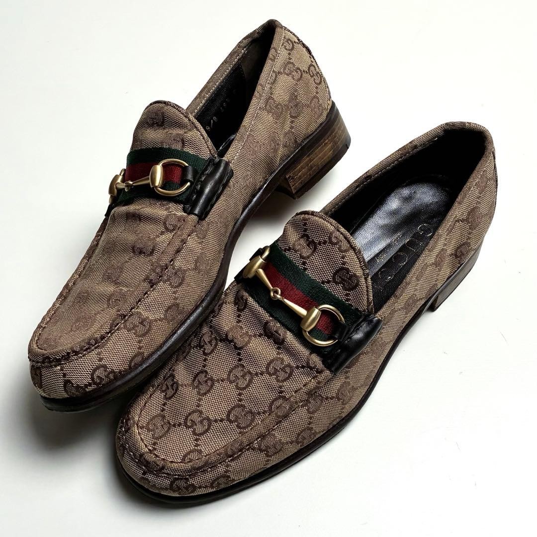 GUCCI 1100249/8 GG Canvas Leather Bit Loafers Beige EU42.5 US9 Men From Japan thumbnail 21