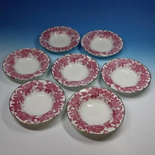 Coalport Bone China Pink Maple Leaf Fern 4891/B - 7 Soup Bowls - 7½ inches