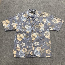 VTG OP Ocean Pacific Button Up Hawaiian Shirt Mens L Blue Island 90s Y2K