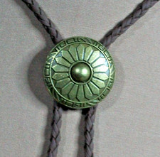 76A# western bolo tie bronze  tone disc on brown cord