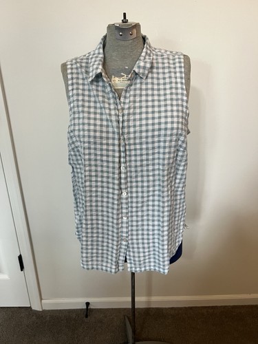 Camicetta J Jill a quadri senza maniche con bottoni blu Gingham XL - Foto 1 di 9