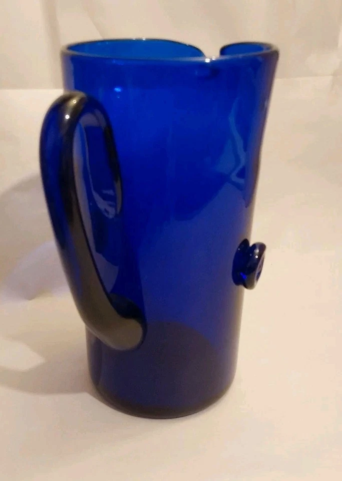 Vintage Blown Cobalt 1970's Glass 8.5 X 7" Decanter Pitcher w/2 Buttons-No Chips - Image 2 of 4