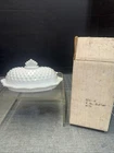 Vintage Fenton Oval Butter Dish with Crown Top Lid Milk Glass Hobnail White 5541