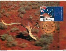Australia - Kangaroo and flag - Kangaroo - Animals - First Day Card - Phila
