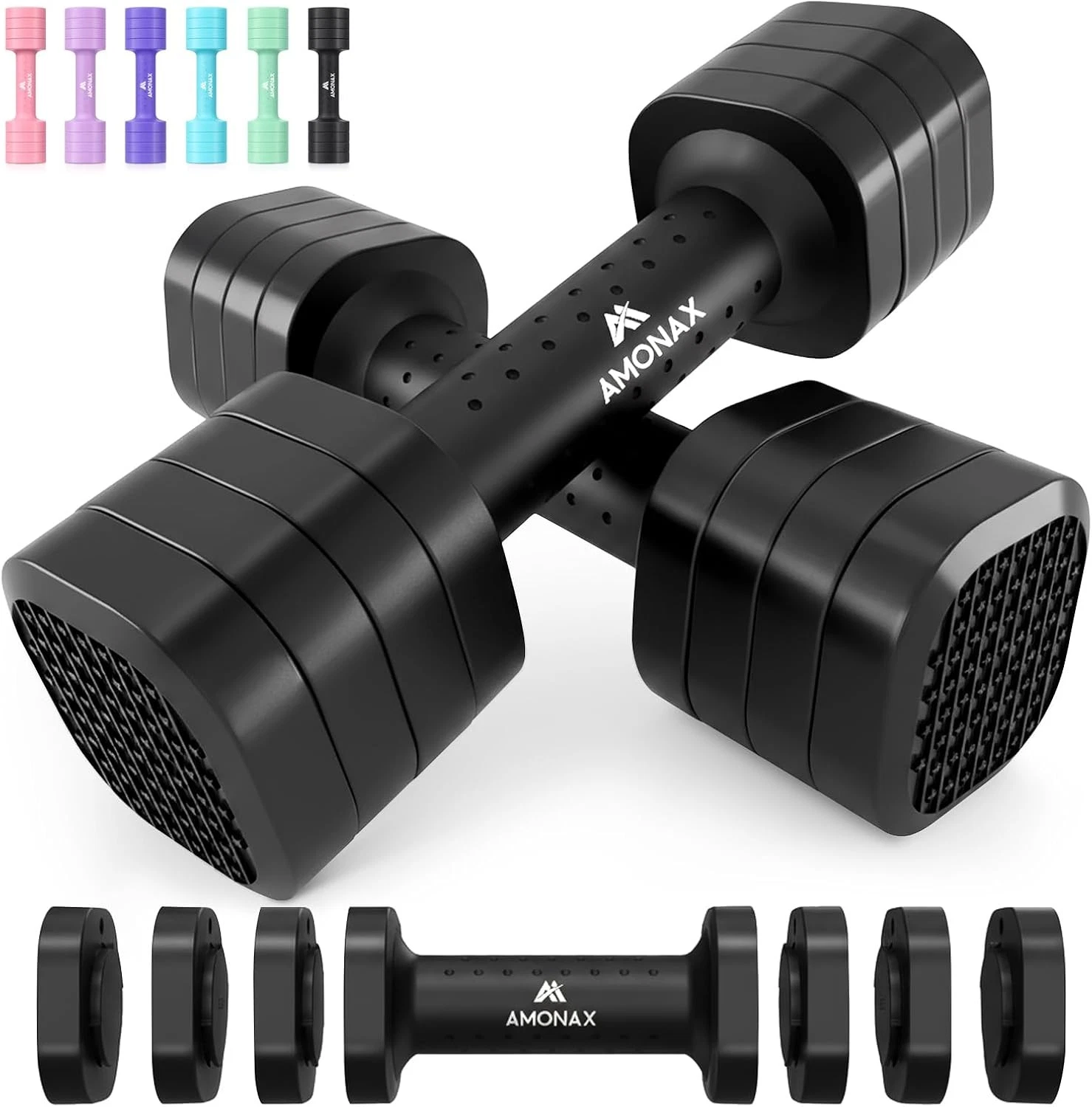 Amonax Adjustable Dumbbell Set Black 2.3kg Each Pair Home Gym Weights for Women