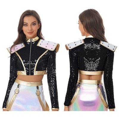 Frauen Outfit Langarm Jacke Jazz Cosplay Reißverschluss Mantel Streetwear Rave