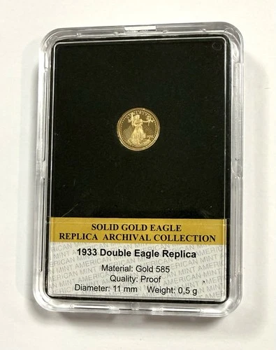 Solid 14ct gold coin- 0.5g - 1933 Double Eagle Commemorative - & CoA - Free P&P