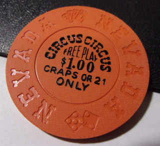 CIRCUS CIRCUS HOTEL CASINO $1.00 FREE PLAY gaming poker chip Las Vegas NV