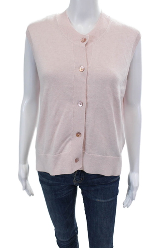 Minnie Rose Womens Button Down Shell Sweater Ballet Pink Cotton Size Small