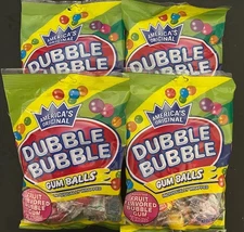 Dubble Bubble Assorted FRUIT Flavored Individually Wrap Gum Balls- LOT OF 4 BAGS