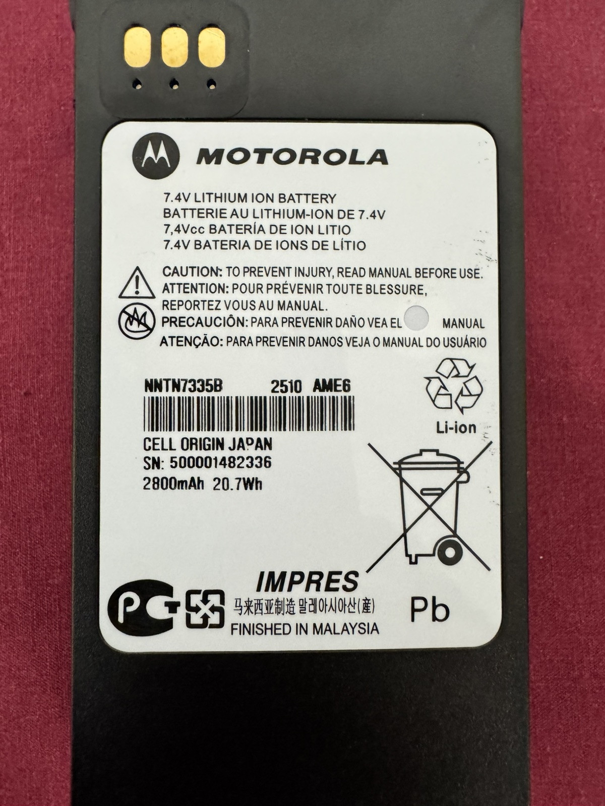 2026 NEW OEM MOTOROLA NNTN7335 Li-Ion 2,800mAh Impres BATTERY PM/XTS1500 XTS2500