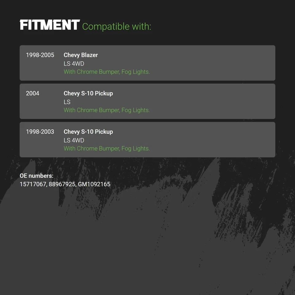 Bumper Air Deflector For Chevy S10 98-04 Front Lower Chrome Fog Lights 15717067 - Imagem 2 de 2