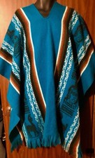 Poncho One Size Alpaca Native American Blanket Cape Vibrant Bold Tejidos Ruiz