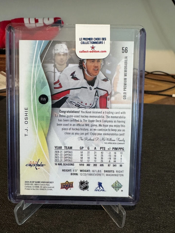 2024-25 Upper Deck SP Game Used GOLD Patch #56 T.J. Oshie 3 Color #13/25 - Image 3 of 4