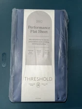 Threshold Full Flat Sheet Smooth Cotton Sateen Metallic Blue Flat Sheet