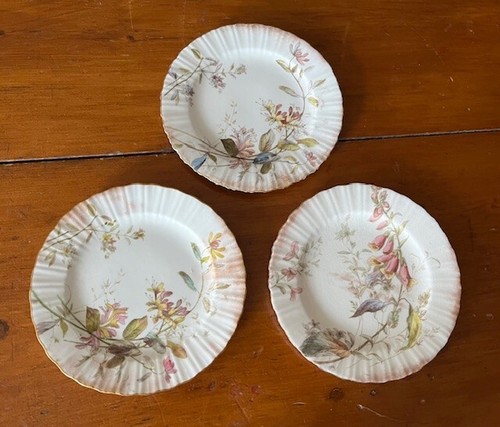 Late 19th Century Doulton Burslem Porcelain Detailed Floral s/3 Small Plates - Foto 1 di 7