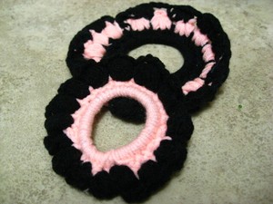 2 Hair Scrunchies Handmade Flower Crochet Elastic Bun Holders