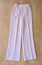 Vtg 70s light pink textured poly knit wide leg high waist pants front zip XS