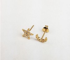 14K Yellow or White Gold CZ Star and Moon Earrings with Push Backs