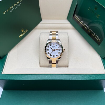Rolex Datejust 31 NEW 2025 White Roman Dial Two Tone Yellow Gold Fluted Oyster