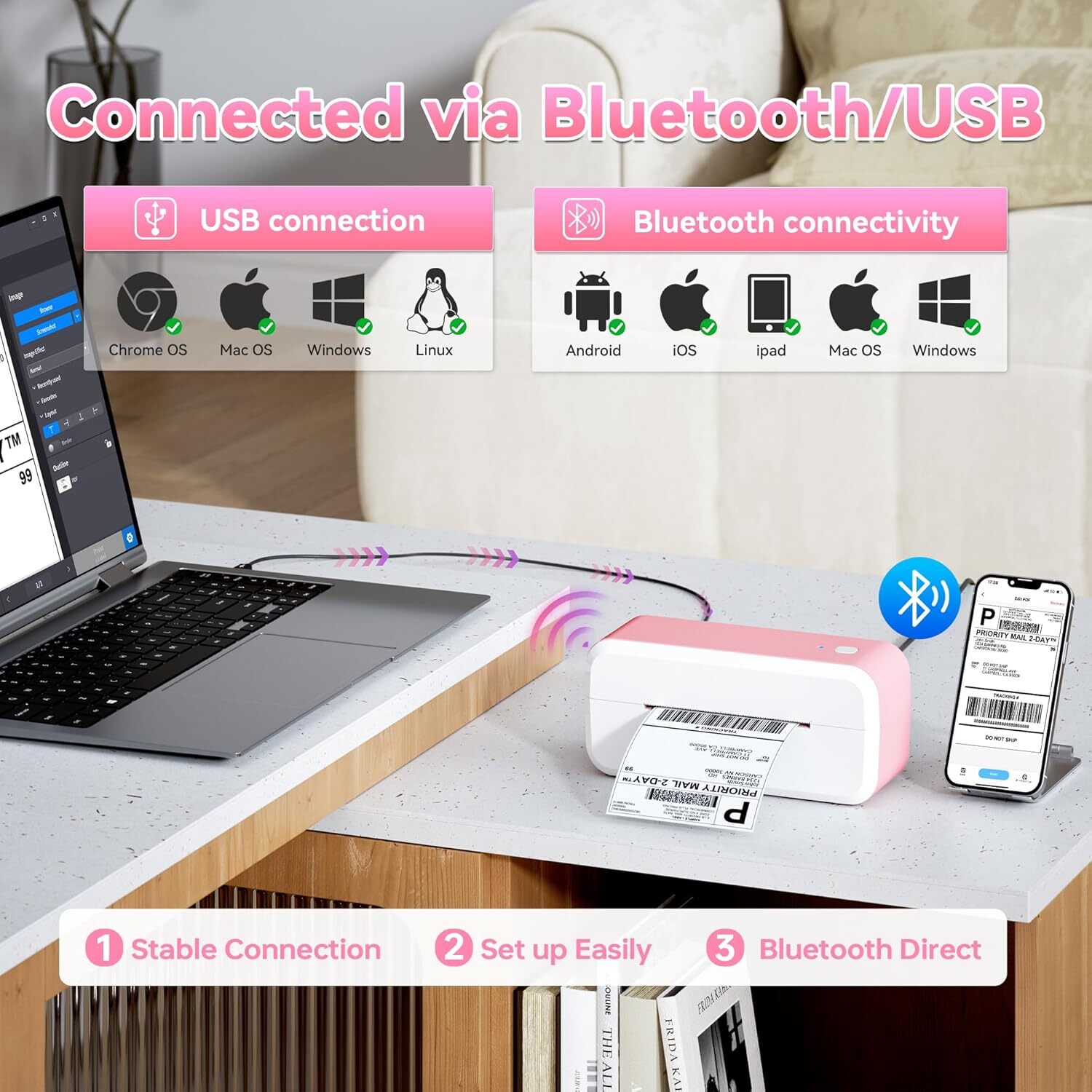 4x6 Bluetooth Thermal Shipping Label Printer for Packages  