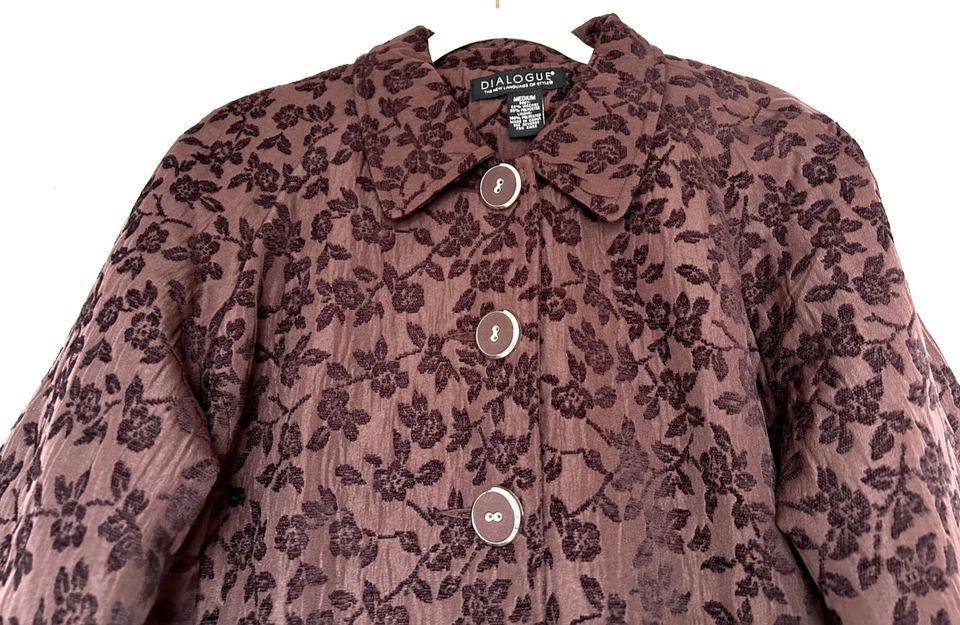 Jacket Medium Embroidered Long Sleeve Brown DIALOGUE Button Through Collar - Image 2 of 4