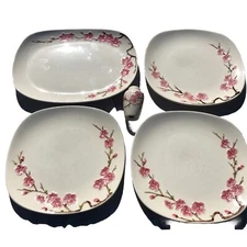 Vtg 60s Metlox China Calif Poppy Trail Peach Blossom MCM Platter Plate Set 5pc