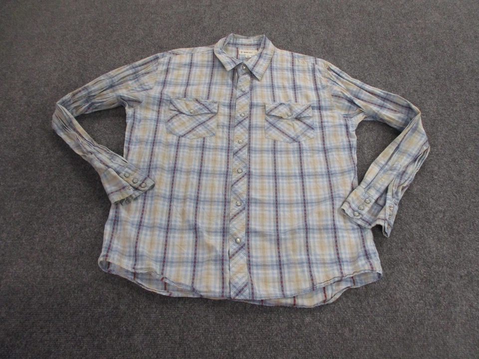 Camisa masculina country cowboy BKE 67 adulto L azul xadrez ocidental pérola bolsos de pressão - Imagem 2 de 4