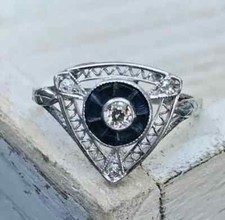 2 Ct White Round Cut CZ  Blue Art Deco Women's Wedding Ring in Solid 925 Silver