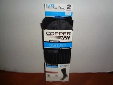 Copper Fit Infused Sport Crew Socks 2 Pair Large L/XL Black Size M 9-12 W 10-13