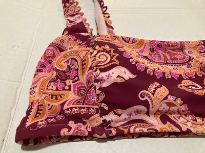 NWT Nanette Lepore Cassia Cami Bikini Top 8 Paisley Burgundy Pink