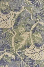 3' X 5' Blue Or Green Tropical Leaves Wool Indoor Area Rug