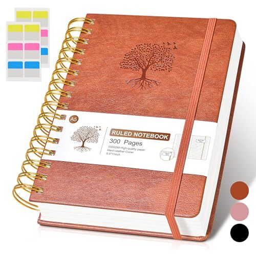 Lined Spiral Notebook Journal, 300 Pages Hardcover Leather Journals A5 Brown - Bild 1 von 7