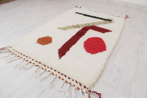 Handgeknüpfter Teppich 3'x5' Marokkanische Berber Weiß Rot Teppich Wohnzimmer Weiche Wolle Vorleger - Bild 4 von 12