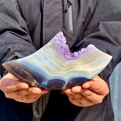 398G Natural Beautiful amethyst Agate Geode Crystal Slice Extra Gemstone