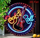 Vintage Rock & Roll Neon Aluminum Metal Sign 8" Round Wall Art Retro Plaque