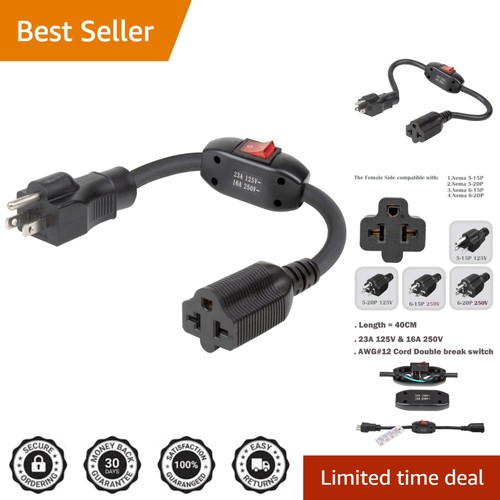 Black Heavy Duty 4-in-1 On/Off Switch Power Adapter - 125V / 250V Compatible