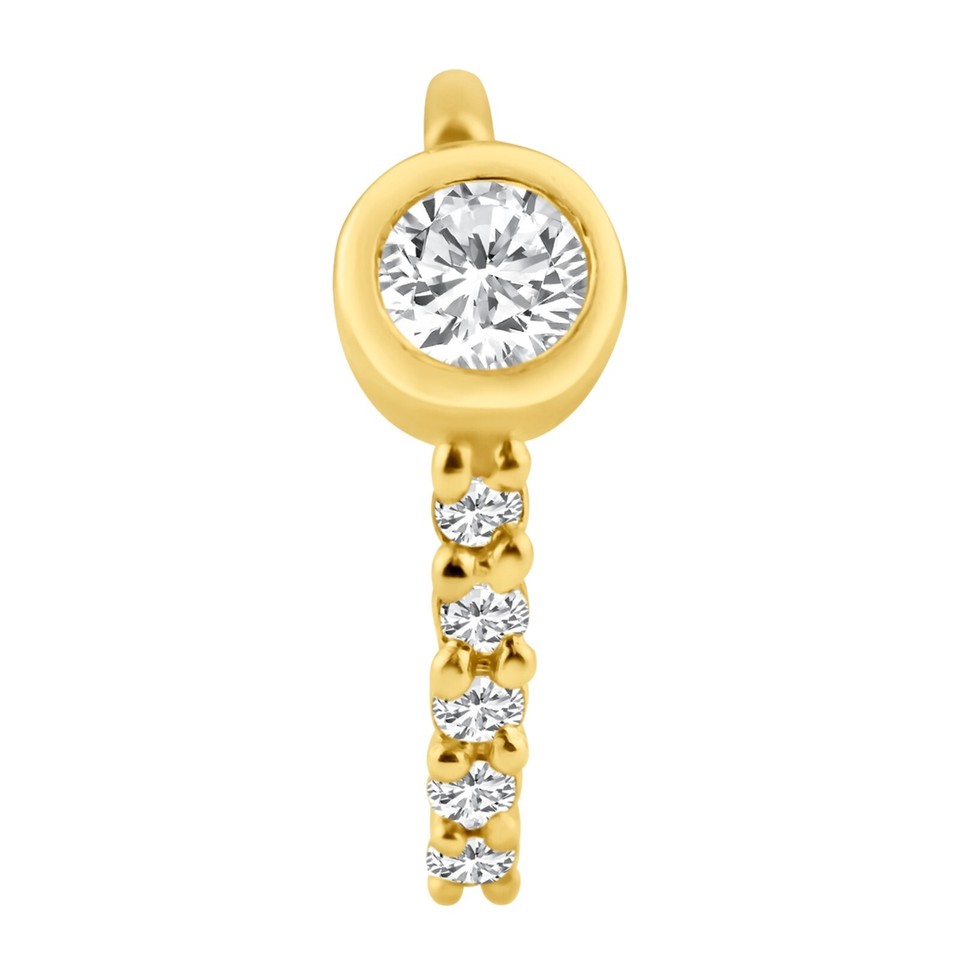 14K Solid Yellow Gold Line of Multi Zircon Design Bezel Prong 22g Hoop ...
