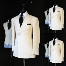 White Classic Men's Suits Formal Peak Lapel Tuxedos Wedding Groom Prom Blazer